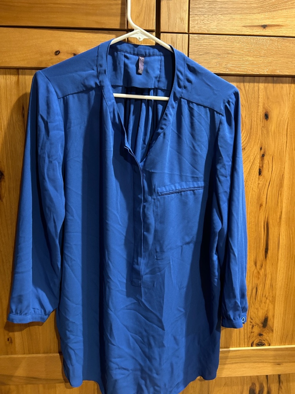 Women's Royal Blue Quarter Sleeve V-Neck Blouse